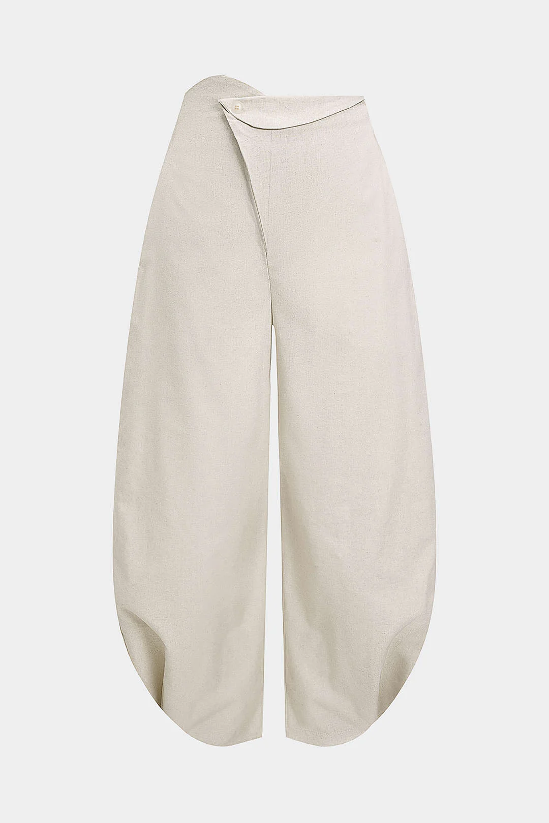 Linen Button Asymmetrical Ruched Barrel Trousers - Weenar
