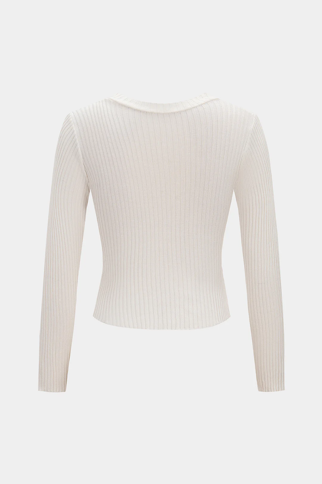 Knit Ribbed V-Neck Long-Sleeve Top - Weenar