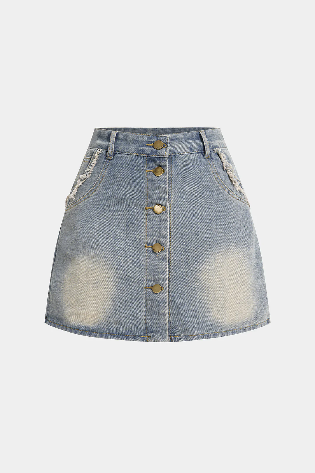 Denim Frayed Pocket High Waist Skirt - Weenar