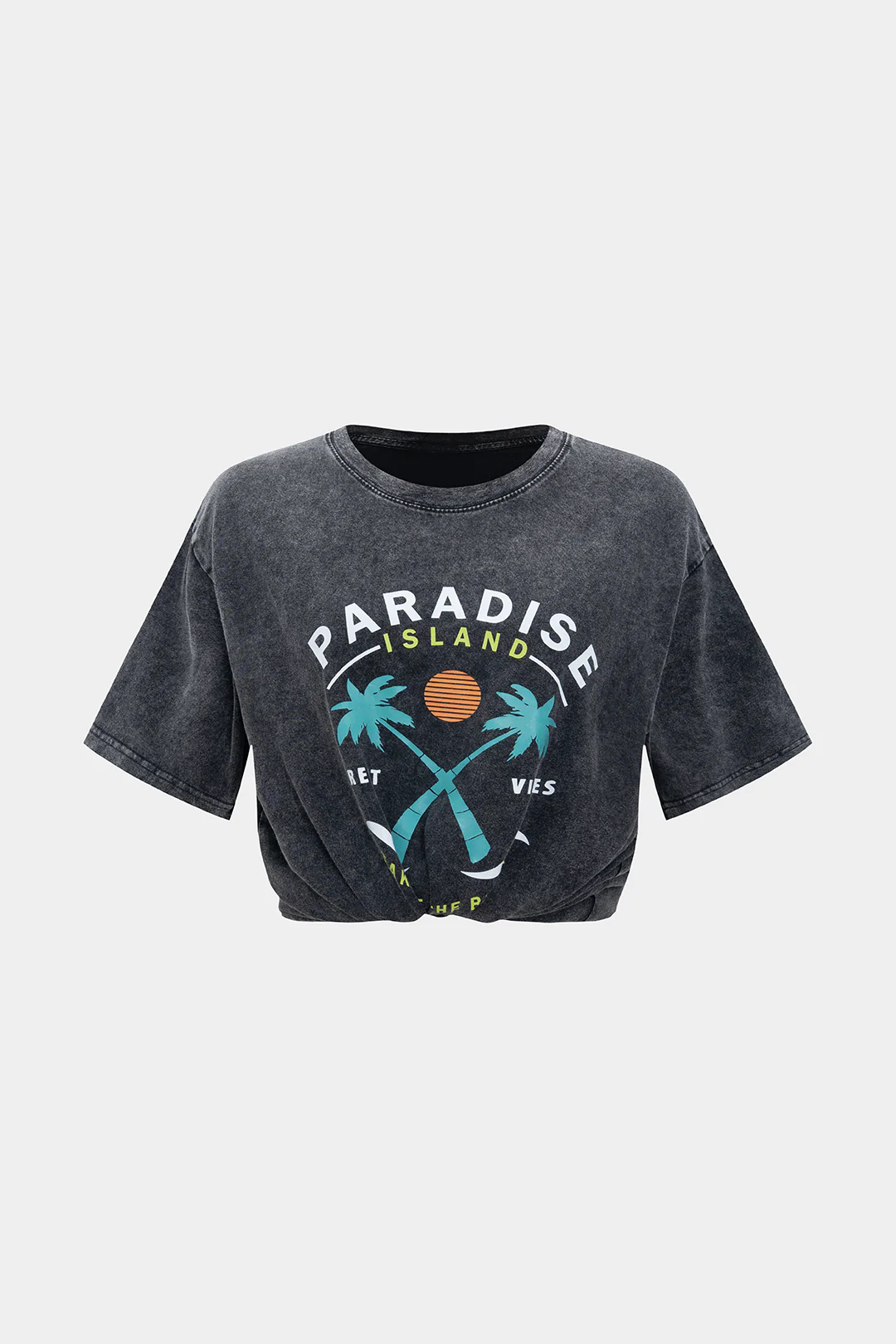 Coconut Palm Print Round Neck Short Sleeve T-Shirt - Weenar