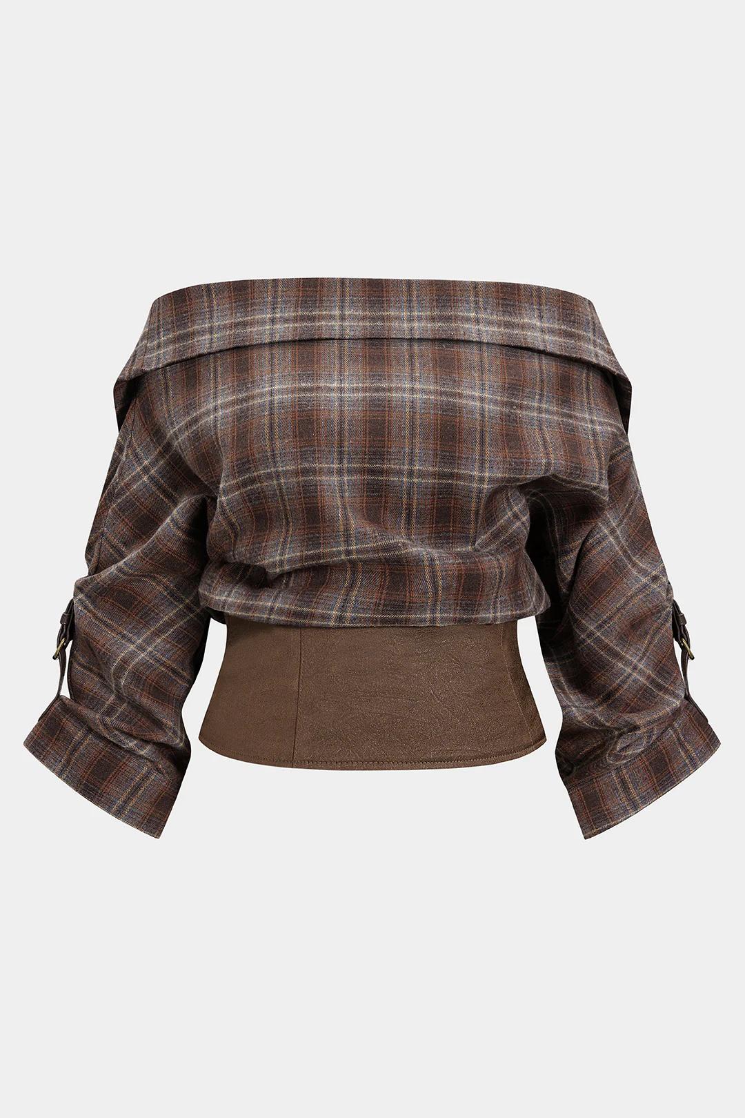 Plus Size Plaid Print Off Shoulder Zipper Long-Sleeve Shirt - Weenar