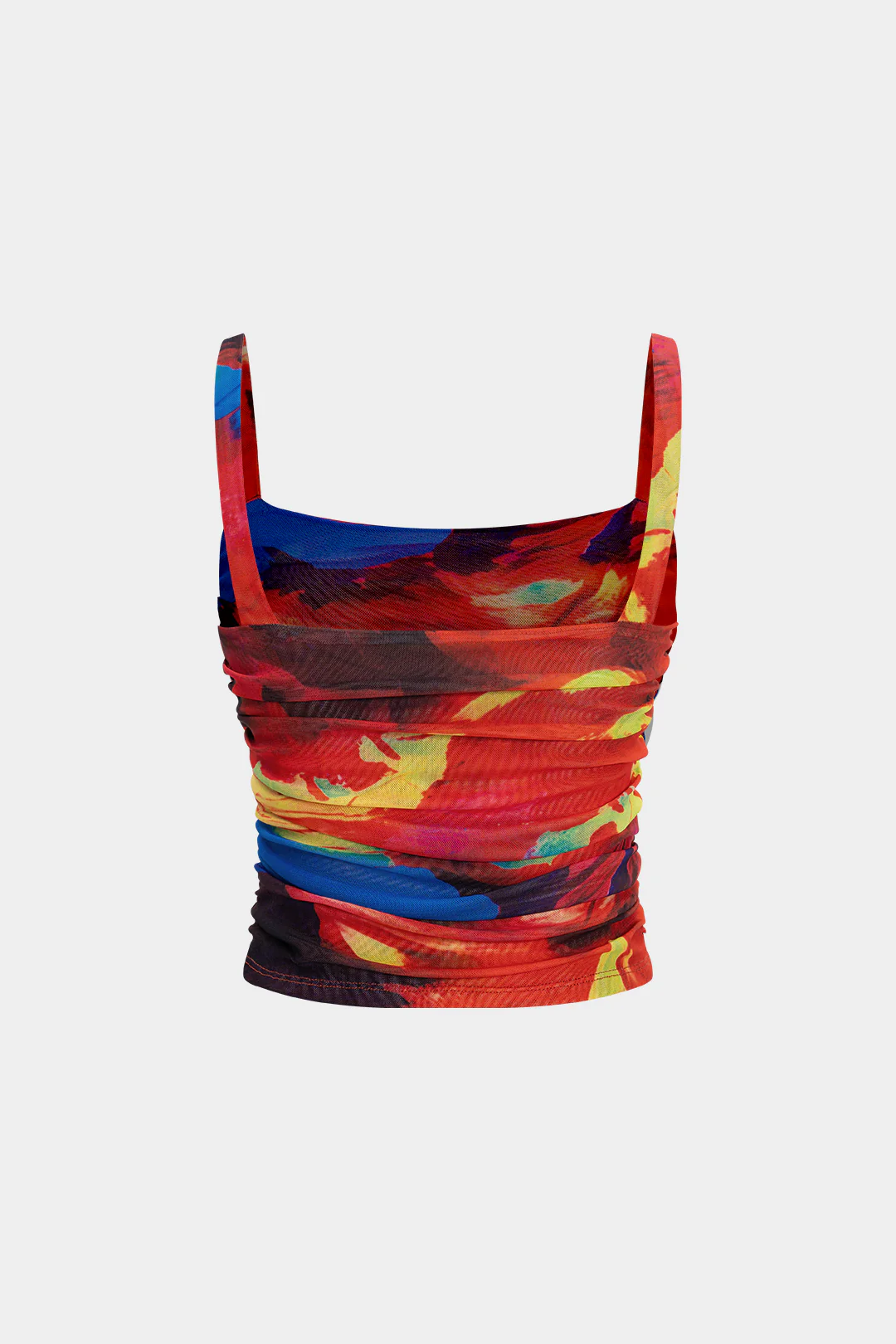Mesh Abstract Print Ruched Slip Cami Top - Weenar