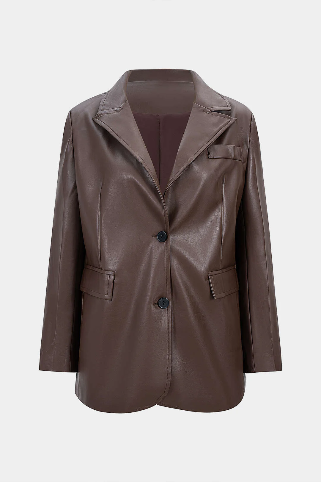 Notched Lapel V-Neck Faux Leather Blazer - Weenar