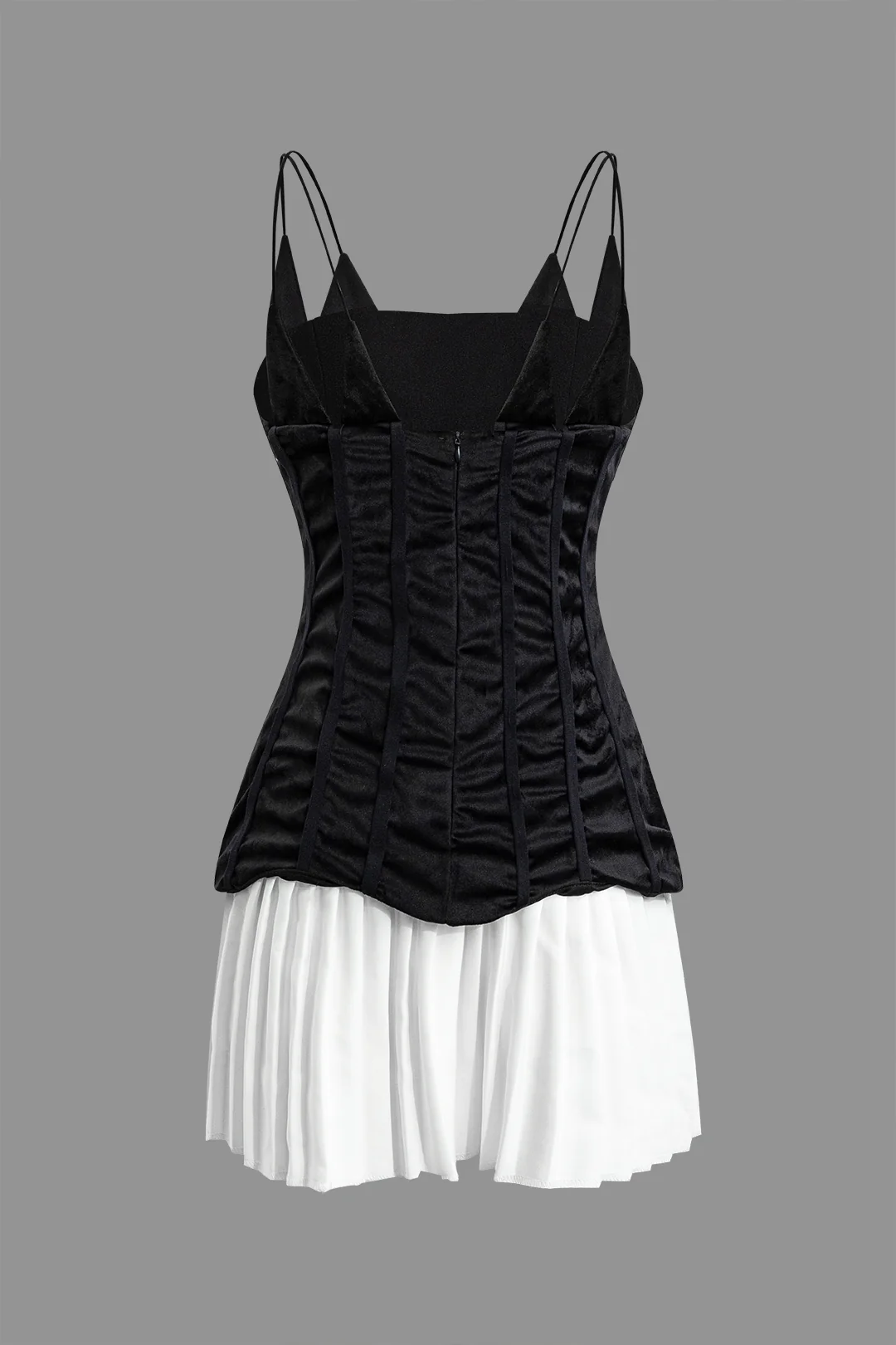 Velvet Patchwork Pleated Sleeveless Mini Dress - Weenar