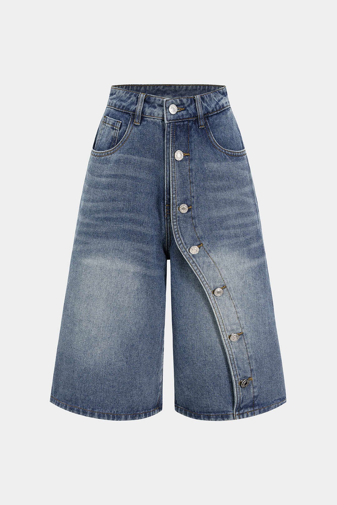 Denim Asymmetrical Button Shorts - Weenar