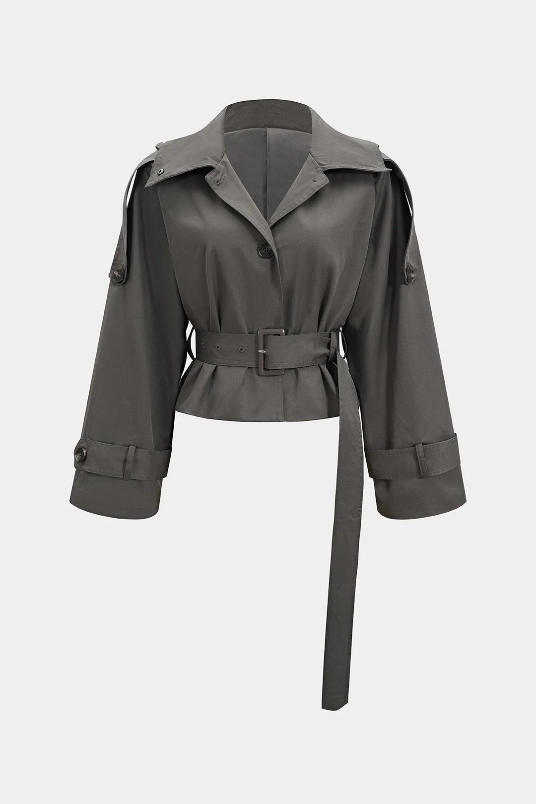 Solid Belted Cropped Jacket - Weenar