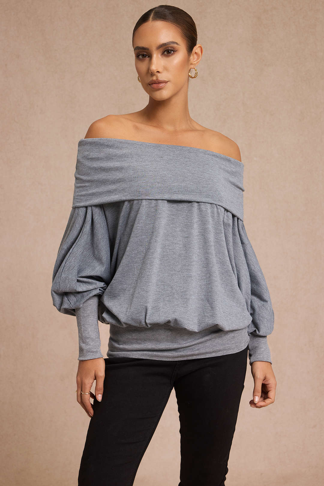 Off Shoulder Batwing Long Sleeve T-Shirt - Weenar
