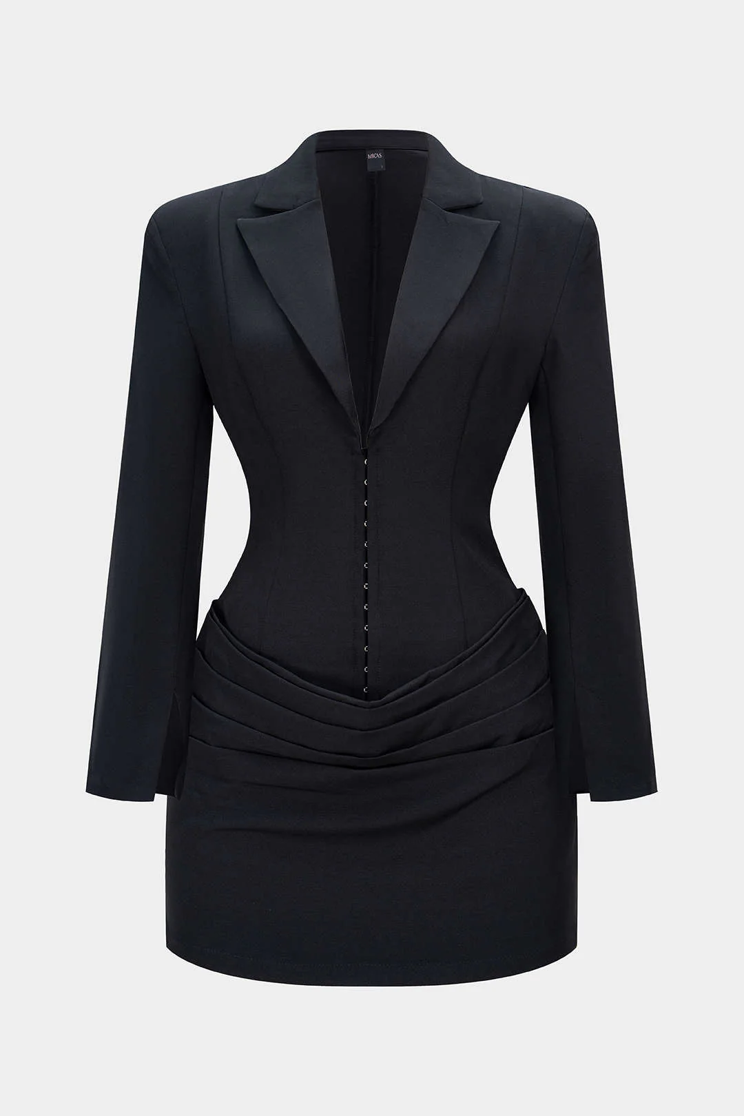 Deep V-Neck Waist-Cinching Ruched Long Sleeve Mini Dress - Weenar