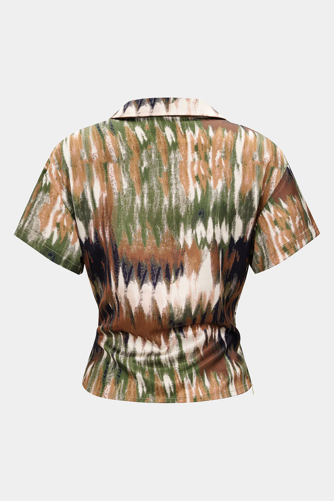 Ombre Print Satin Draped Cowl Neck Short Sleeve Top - Weenar