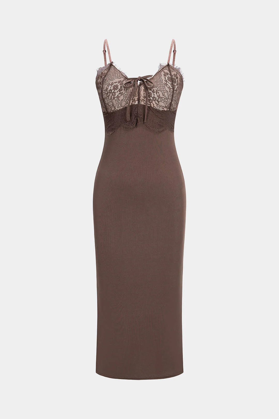Patchwork Lace Tie-Up Slip Sleeveless Midi Dress - Weenar