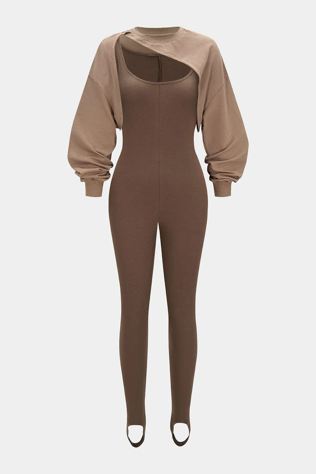 Contrast Round Neck Asymmetrical Long Sleeve Jumpsuit - Weenar