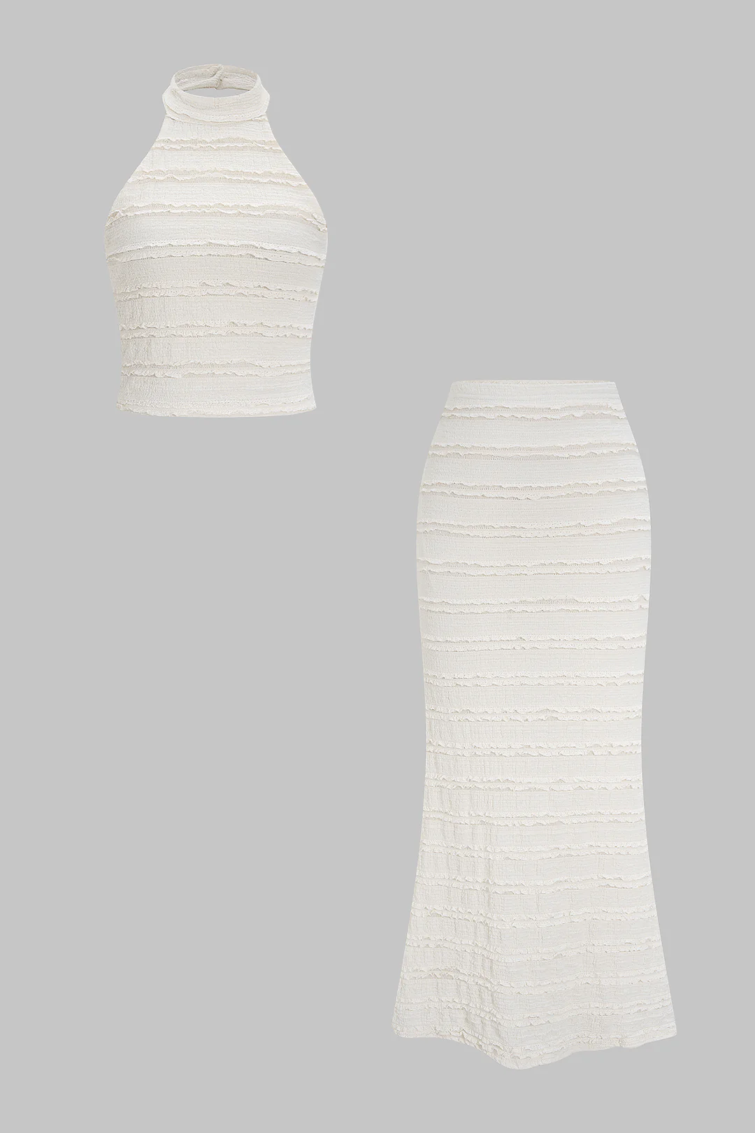 Mock Neck Backless Ruched Sleeveless Top And High Waist Skirt Set - Weenar