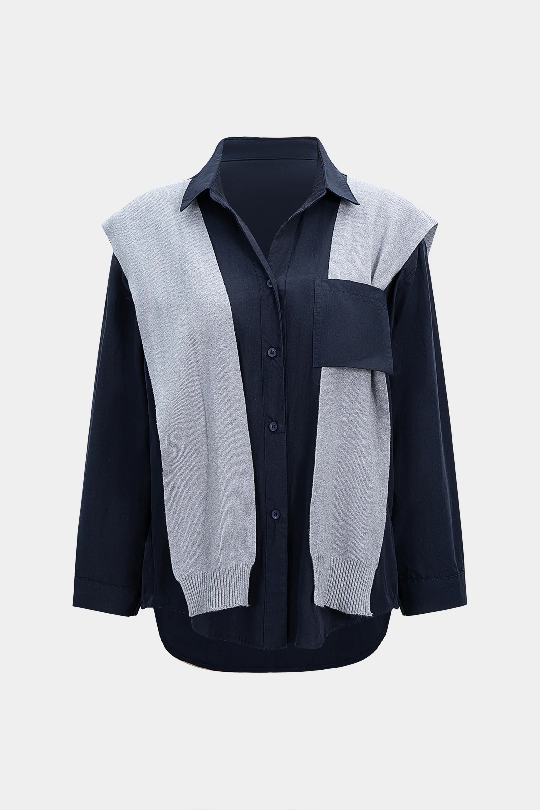 Solid Long-Sleeve Shirt With Shawl - Weenar
