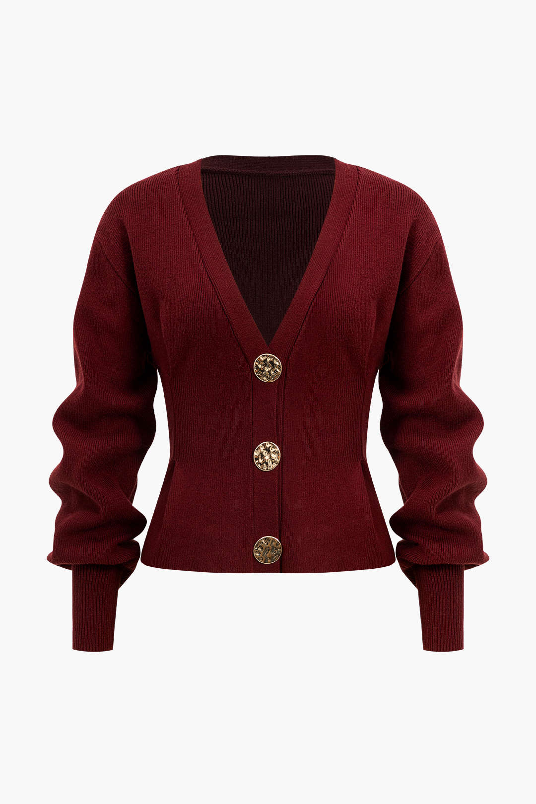 Knit Button V-neck Cardigan - Weenar