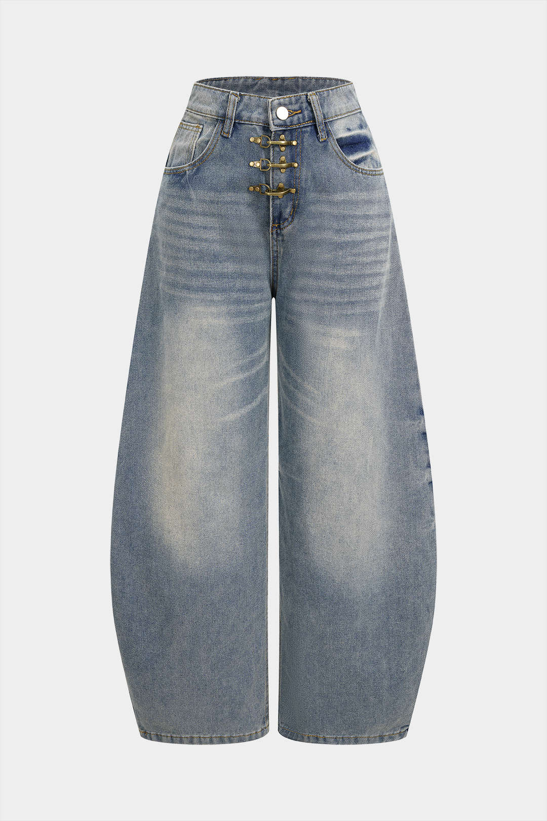 Denim Metallic Buckle Wide Leg Jeans - Weenar