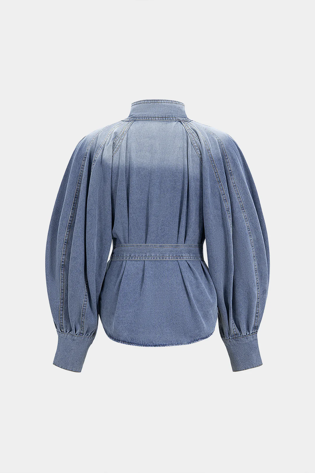 Denim Raglan Sleeve Button Strappy Belted Outerwear - Weenar