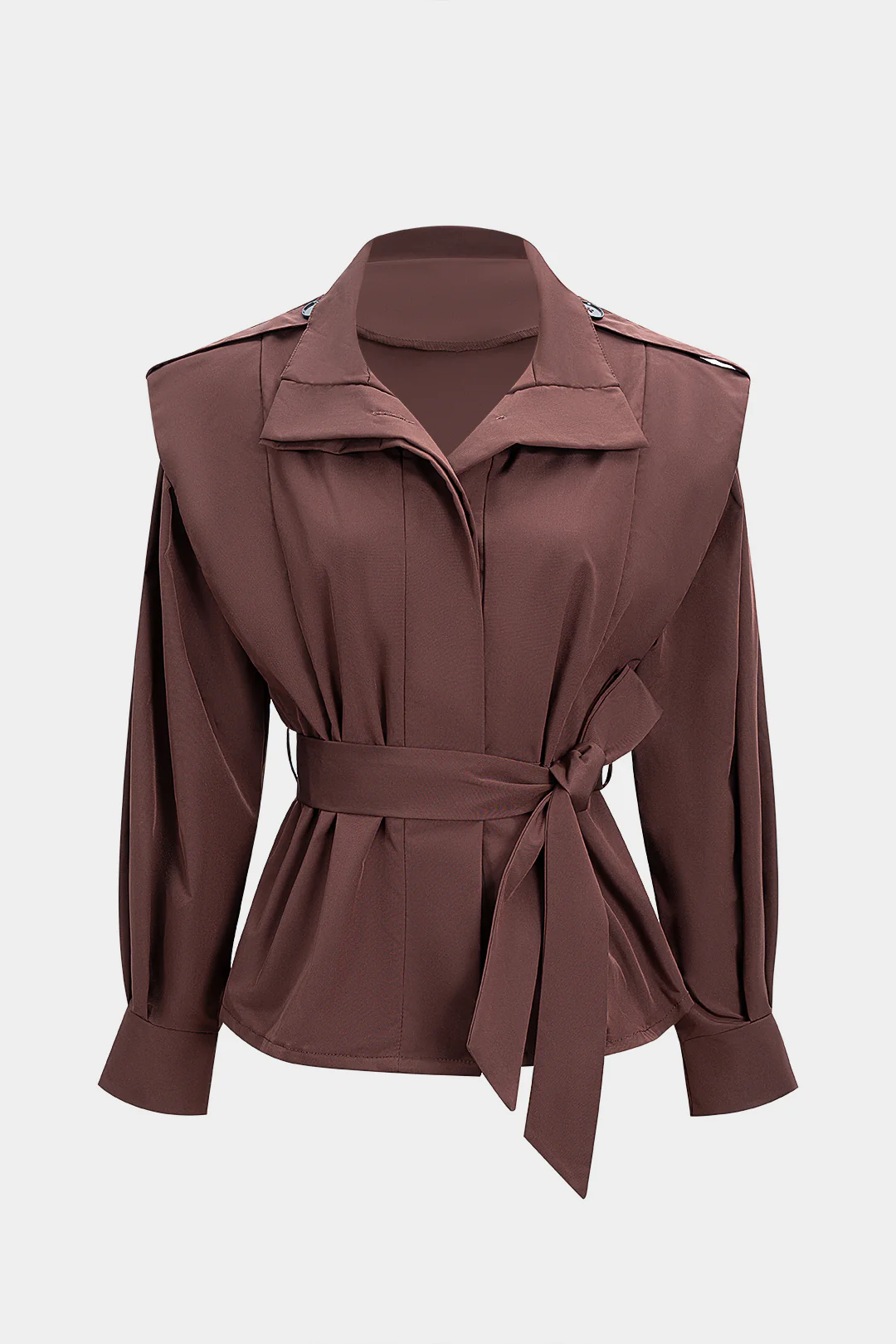 Tie-Up Waist Long Sleeve Lapel Jacket - Weenar
