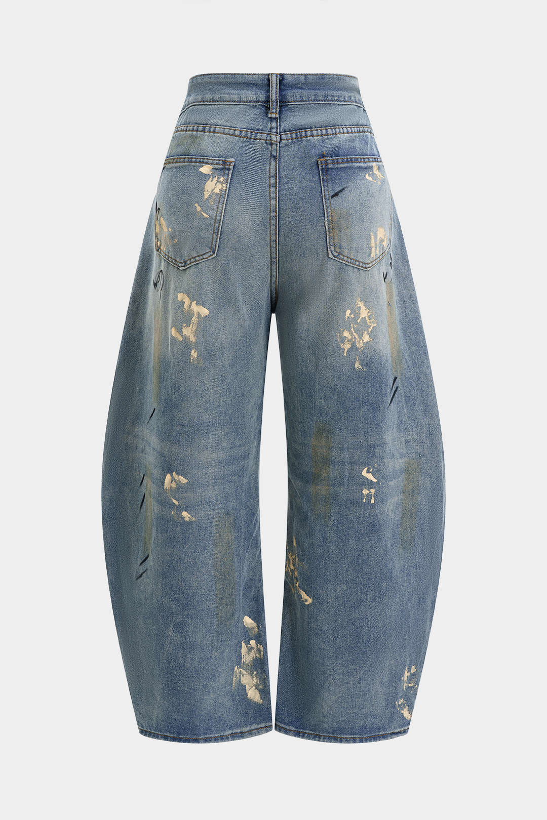 Denim Washed Dirty Wide Leg Barrel Jeans - Weenar