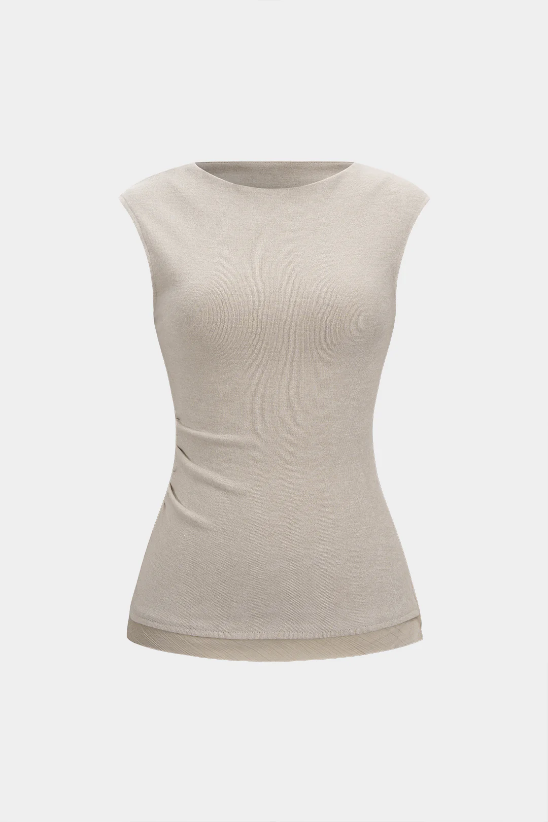 Knit Patchwork Round Neck Sleeveless Top - Weenar