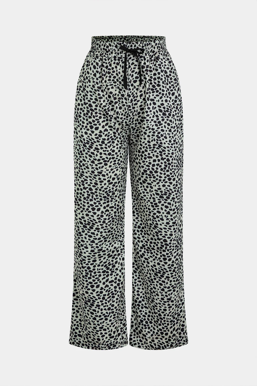 Leopard Print Ruched Drawstring Straight Leg Pants - Weenar