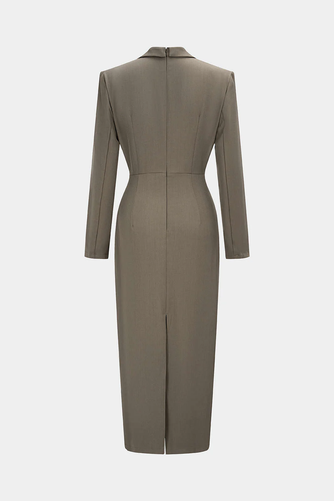 Ruched Notched Lapel Asymmetrical Long Sleeve Maxi Dress - Weenar