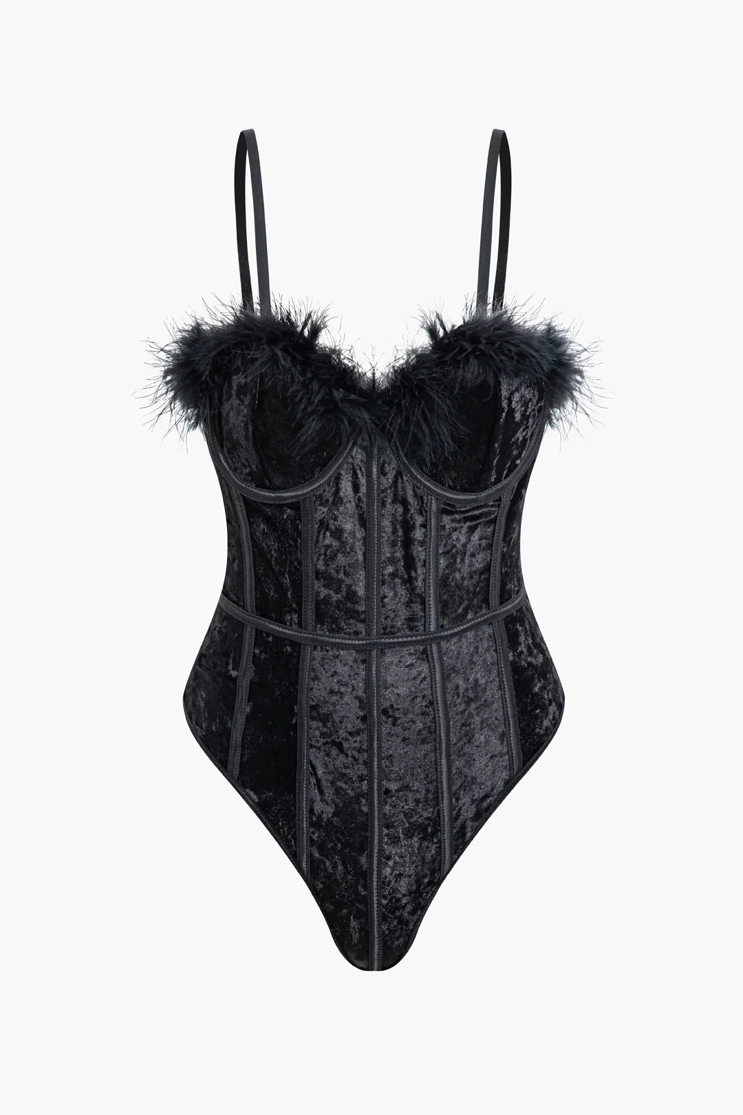 Feather Decor Cut Out Sleeveless Bodysuit - Weenar