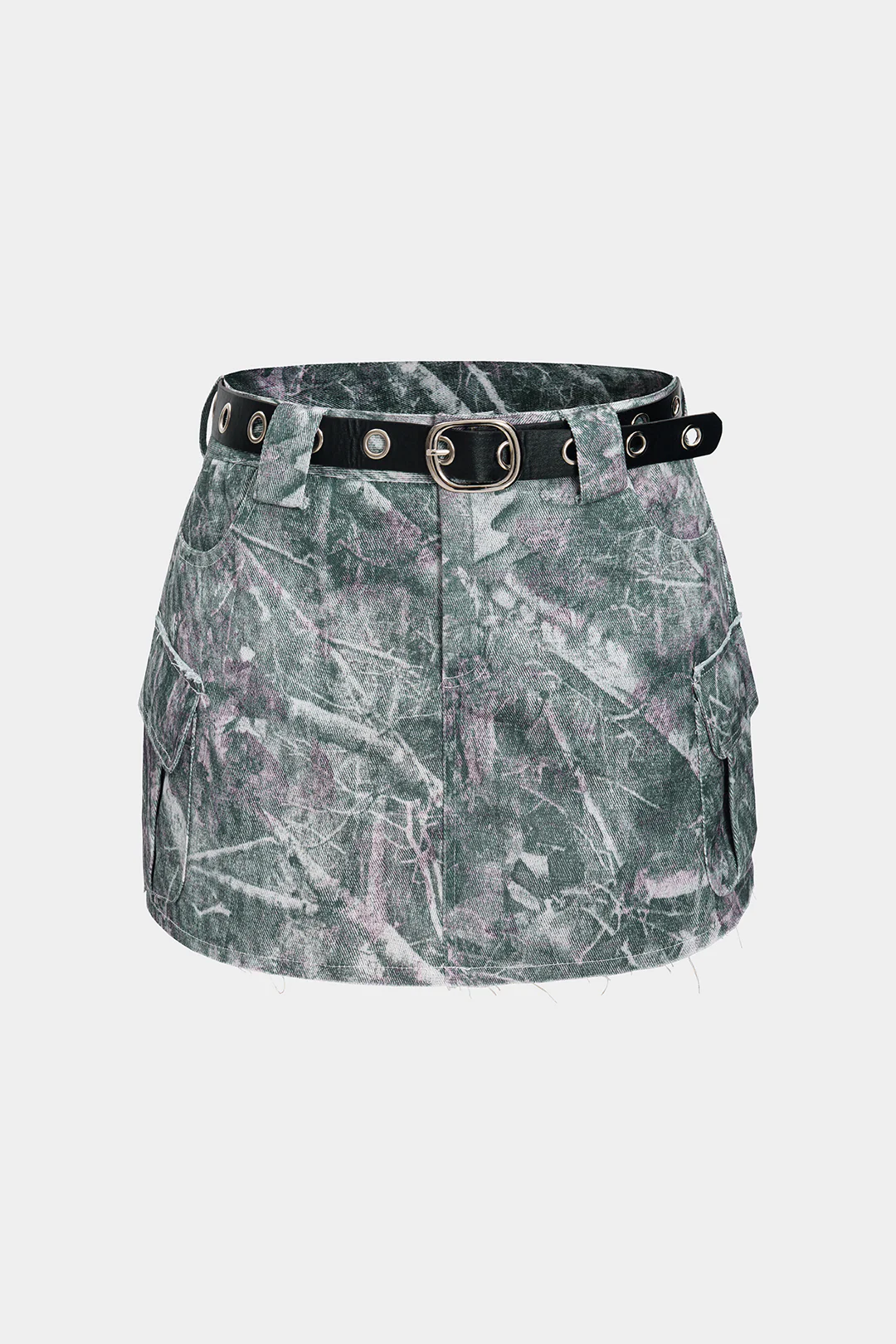 Watercolor Print Belted Skirt - Weenar