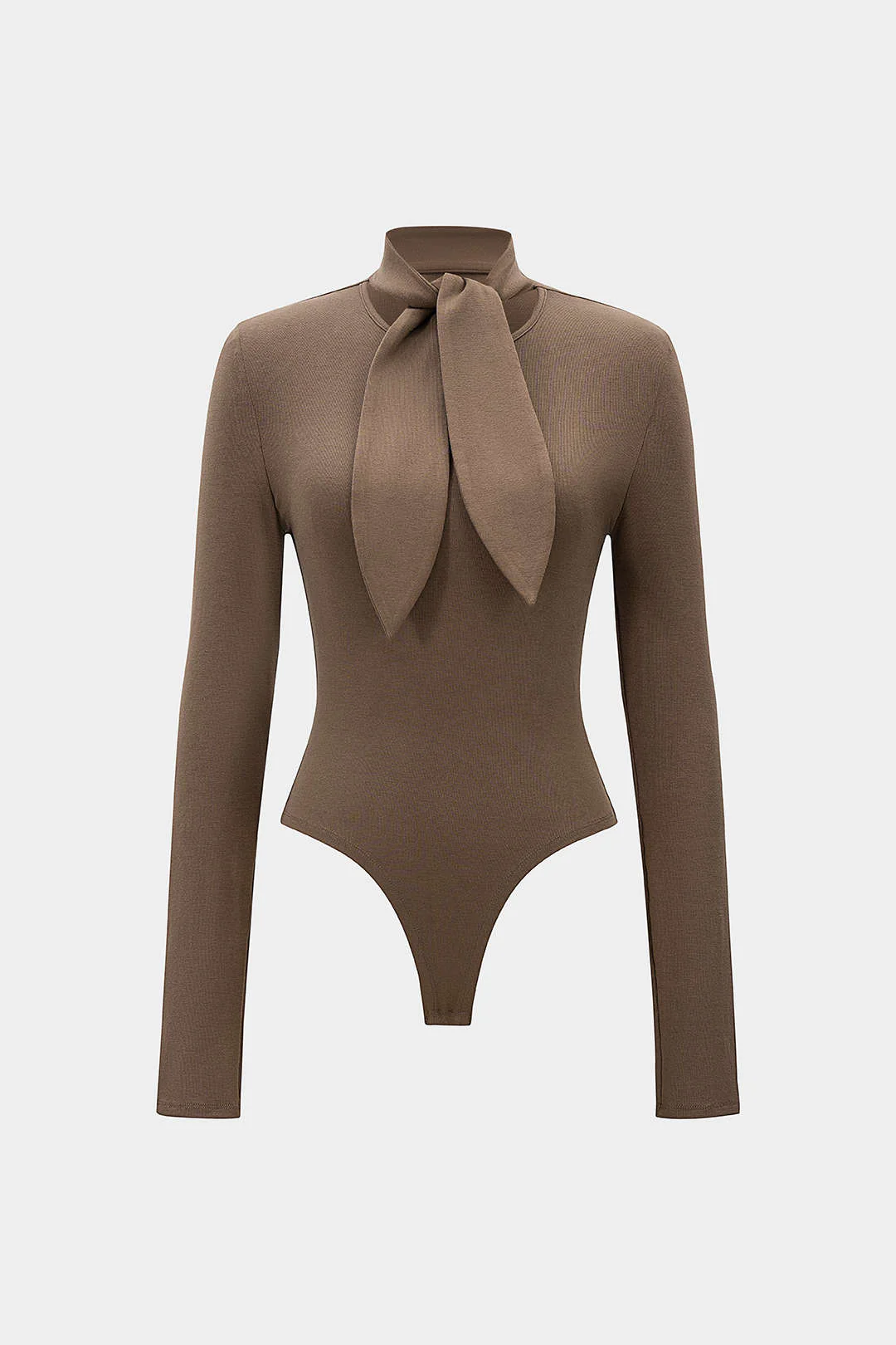 Round Neck Tie Front Long-Sleeve Bodysuit - Weenar