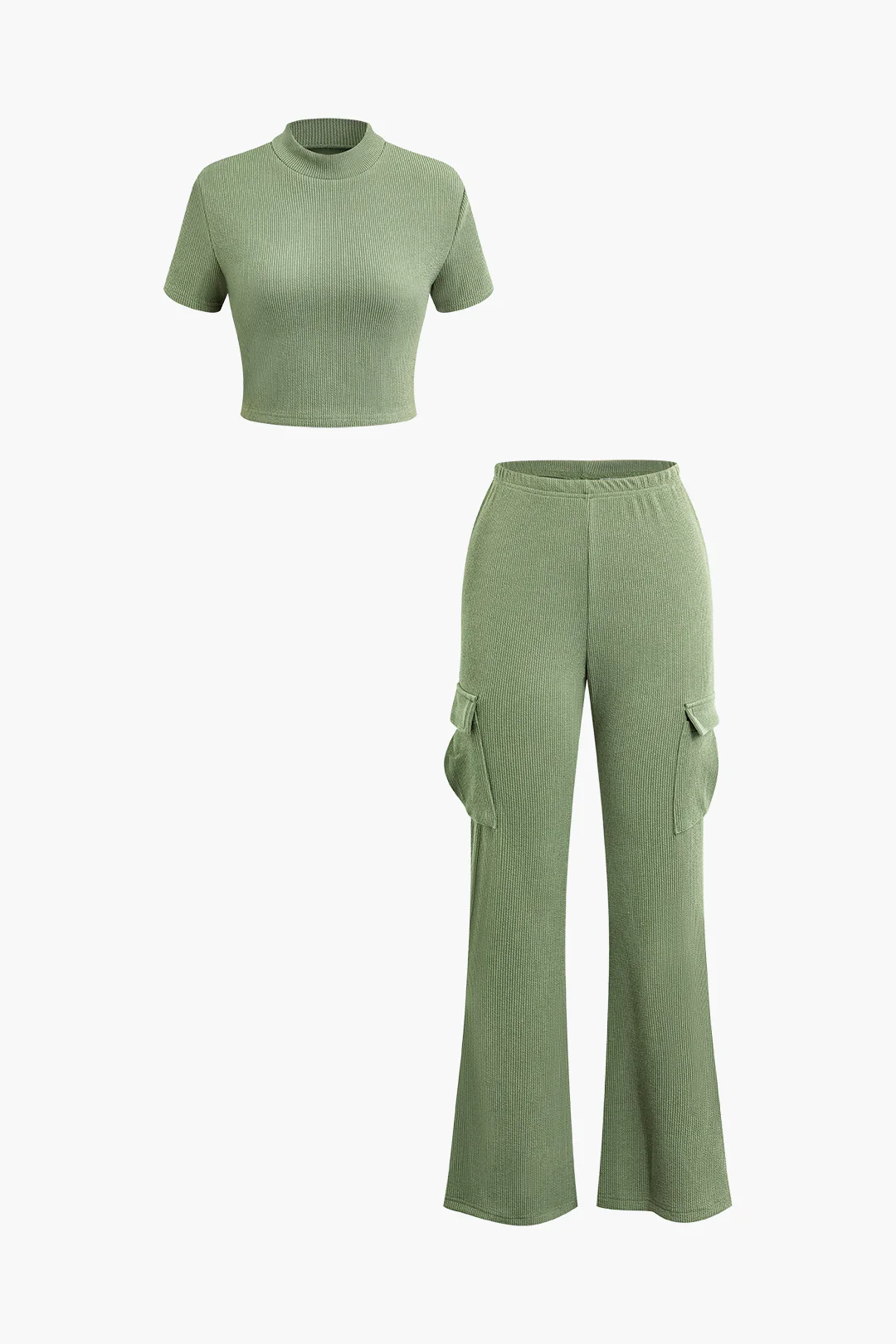 Stripes Short Sleeves Top And High Waist Pocket Pants Set - Weenar