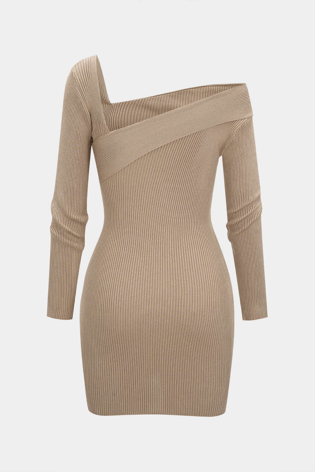 Knit Ribbed Asymmetrical Long Sleeve Mini Dress - Weenar
