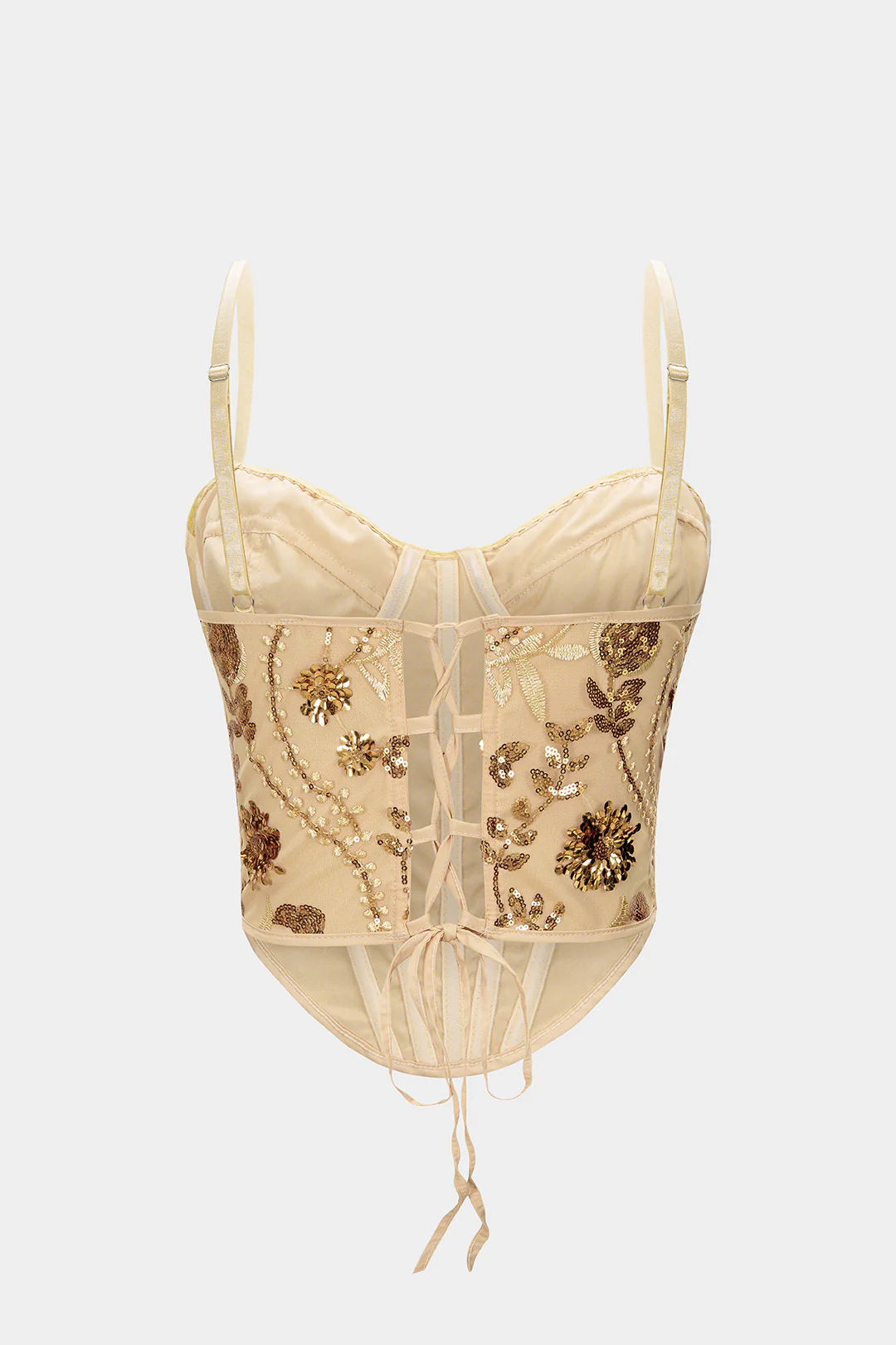 Mesh Patchwork Sequin Embroidery Tie-Up Cami Top - Weenar