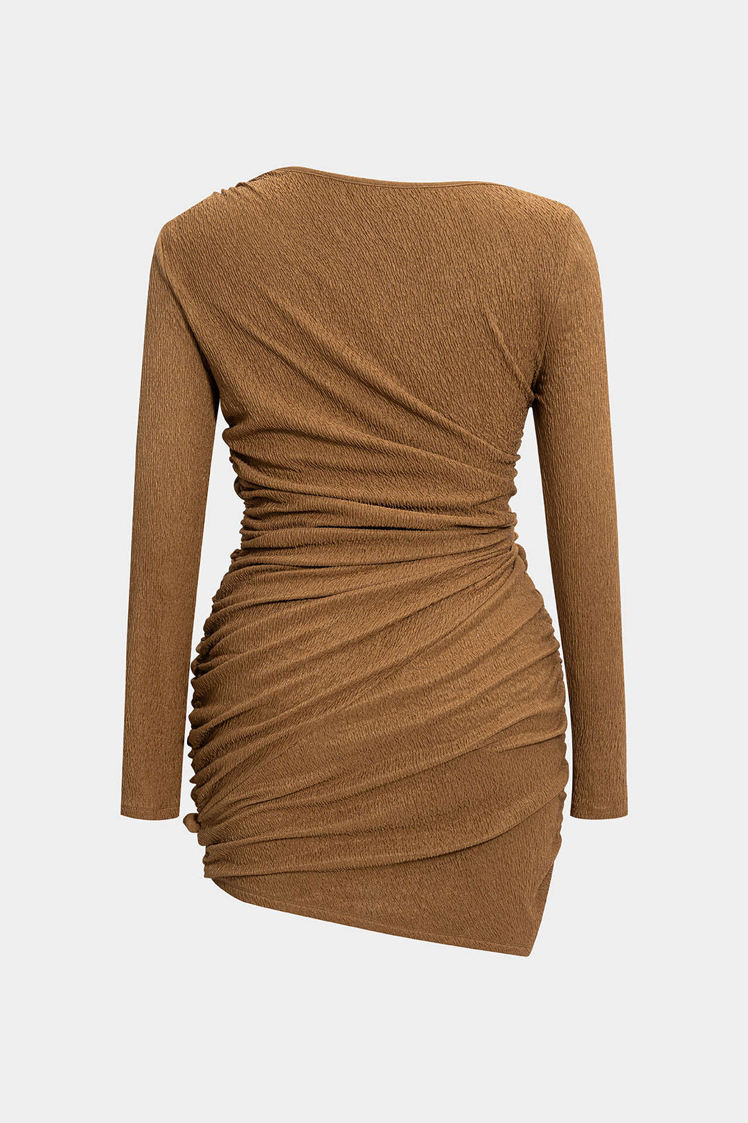 Plus Size Twist Knot Ruched Asymmetrical Long Sleeve Mini Dress - Weenar
