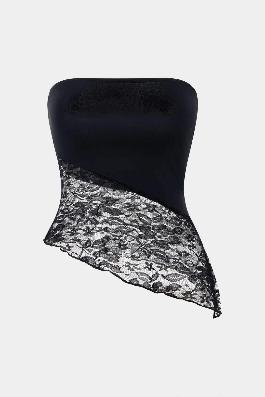 Satin Patchwork Lace Asymmetrical Tube Top - Weenar