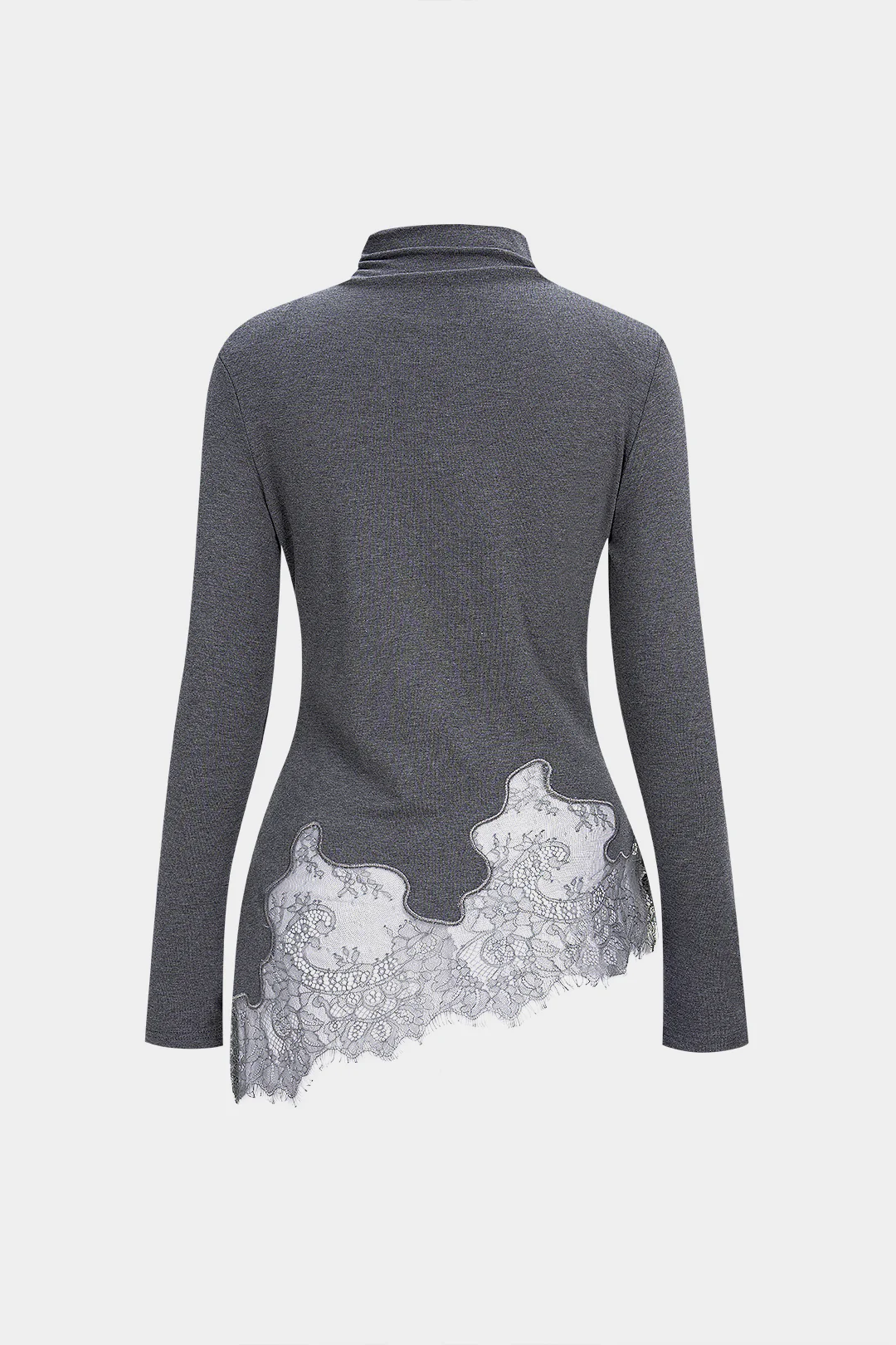 Mock Neck Lace Trim Long-Sleeve Top - Weenar