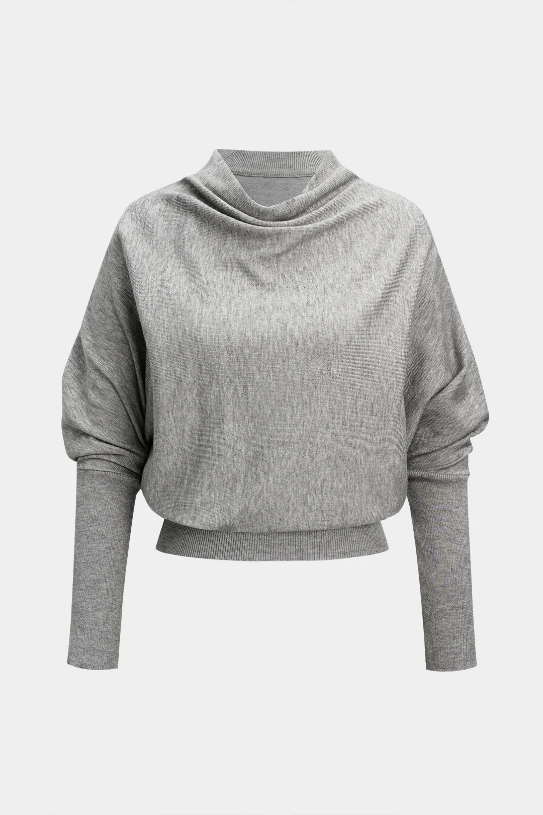 Knit Mock Neck Batwing Long-Sleeve Top - Weenar