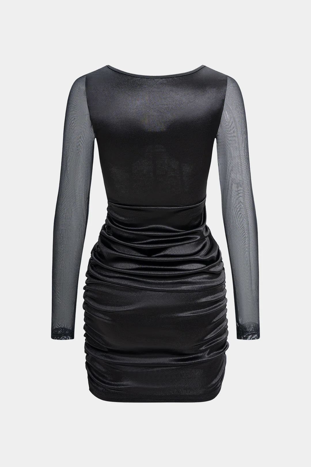 Mesh Patchwork Ruched Corset Long Sleeve Mini Dress - Weenar