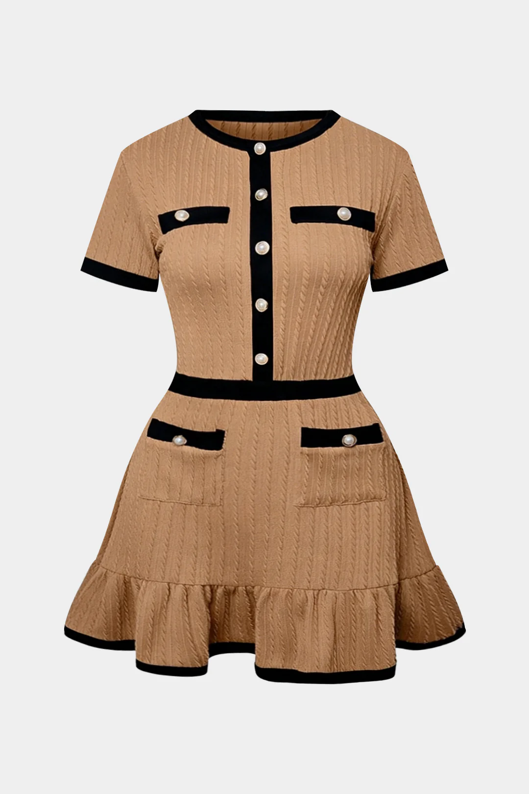 Plus Size Contrast Patchwork V-Neck Long Sleeve Mini Dress - Weenar