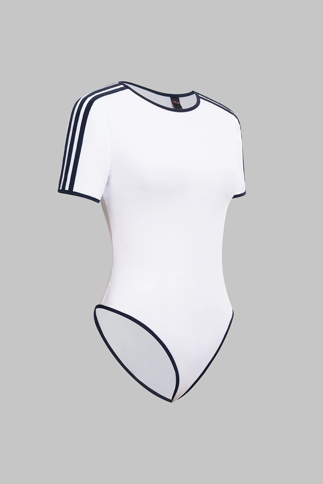 Contrast Striped Round Neck Short Sleeve Bodysuit - Weenar