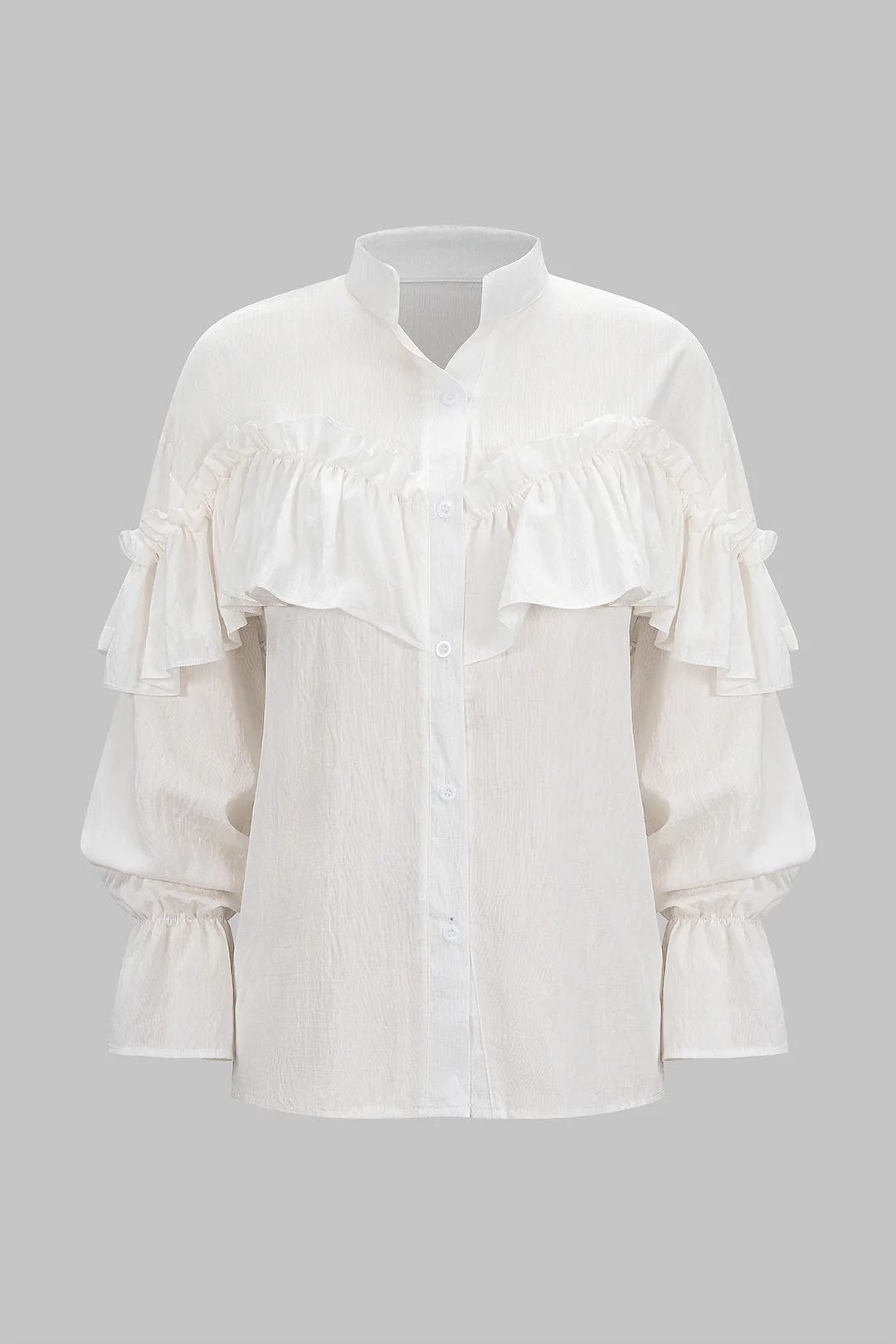 Solid Ruffle Long-Sleeve Shirt - Weenar