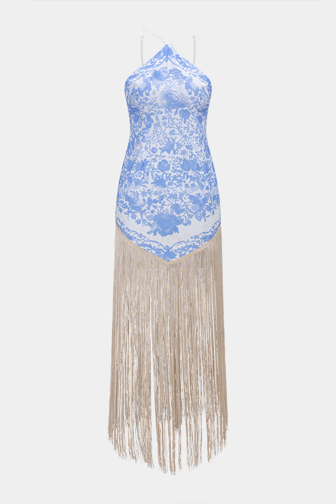 Floral Print Fringe Sleeveless Maxi Dress - Weenar