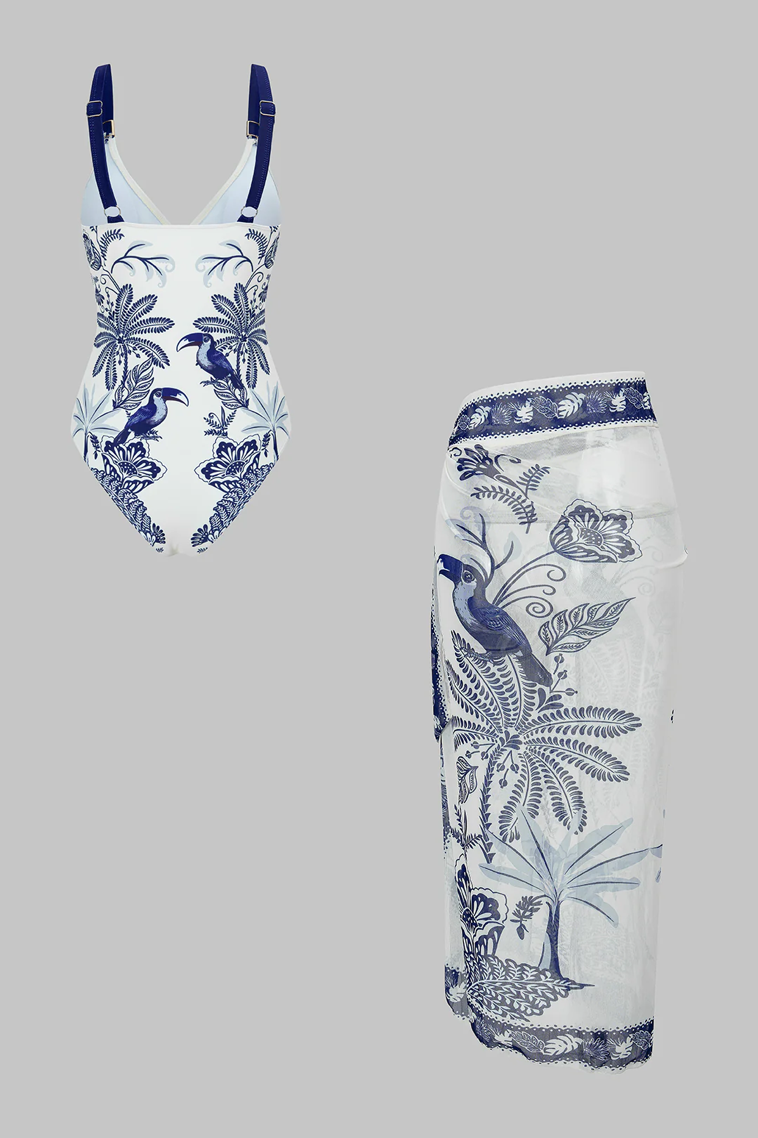 Bird Print Wrap 3-Piece Bikini Set - Weenar