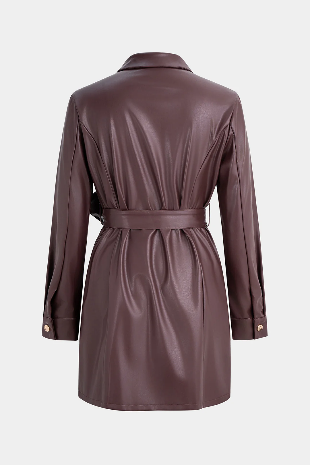 Faux Leather Belted Long Sleeve Mini Dress - Weenar