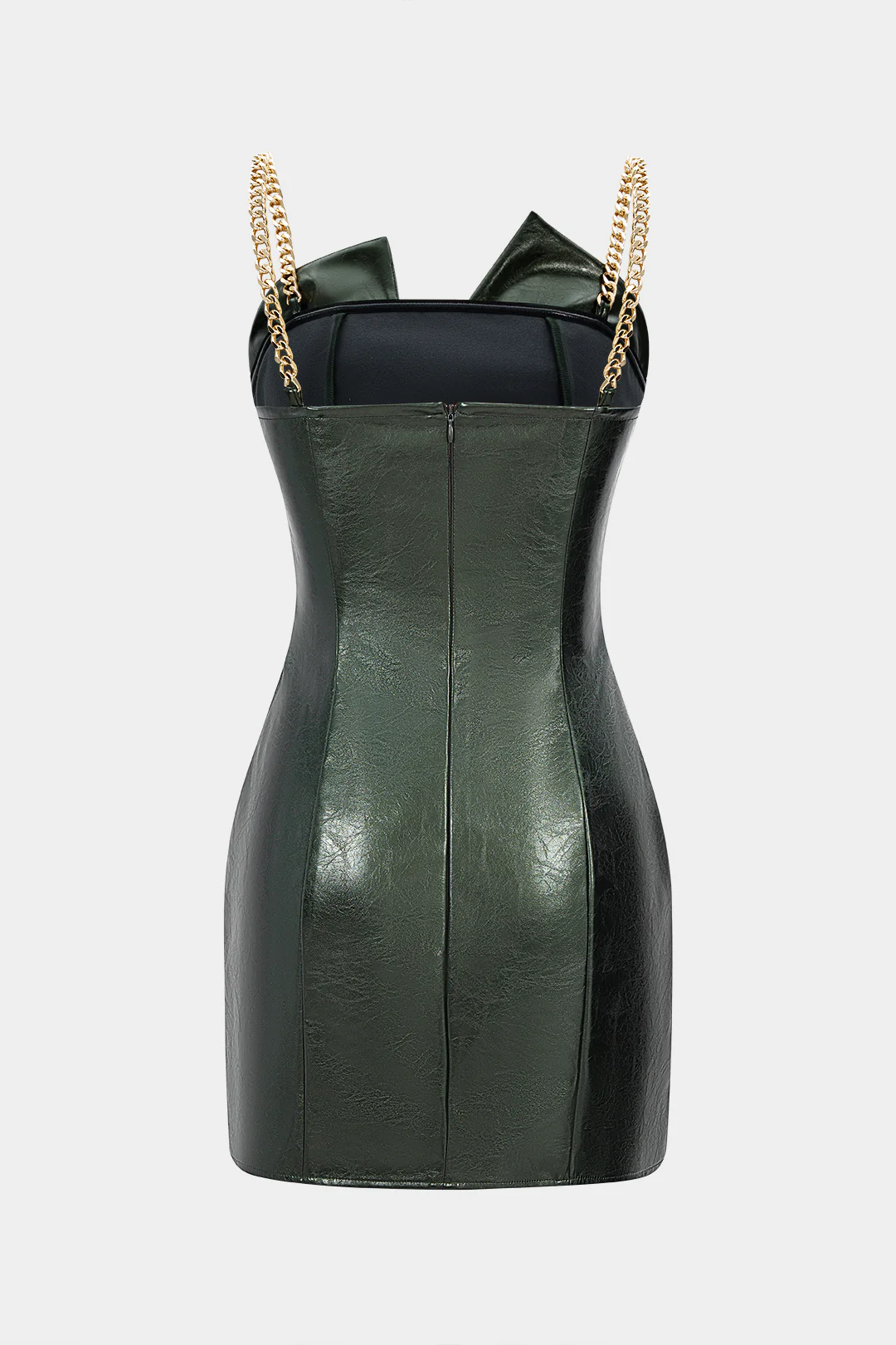 Faux Leather Metallic Ruched Sleeveless Slip Mini Dress - Weenar