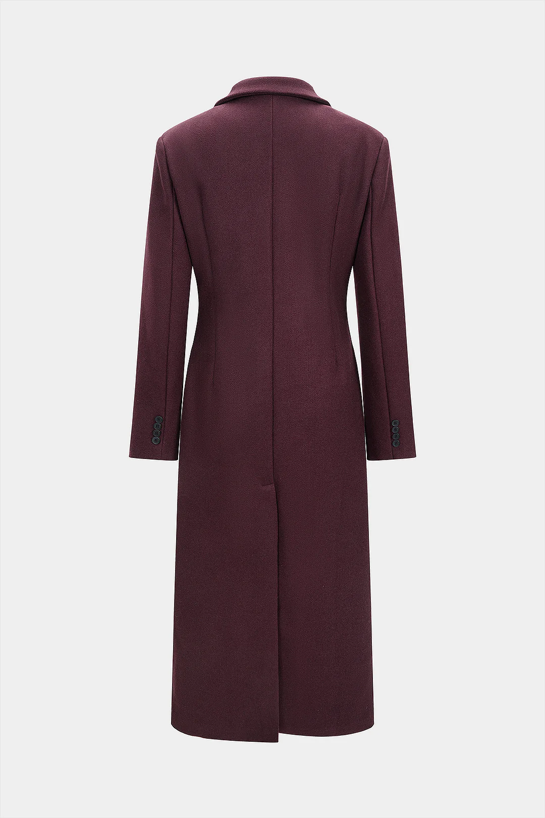 Notched Lapel Woolen Long Coat - Weenar