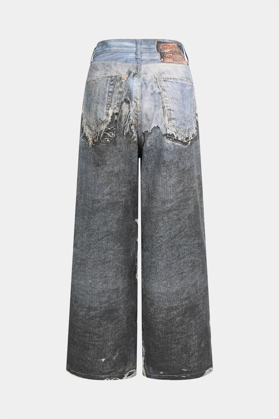 Denim Artistic Print Wide Leg Pants - Weenar