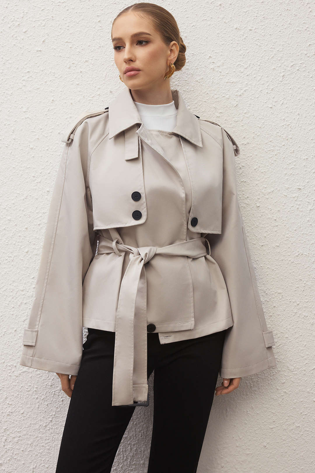 Lapel Button Belted Coat - Weenar