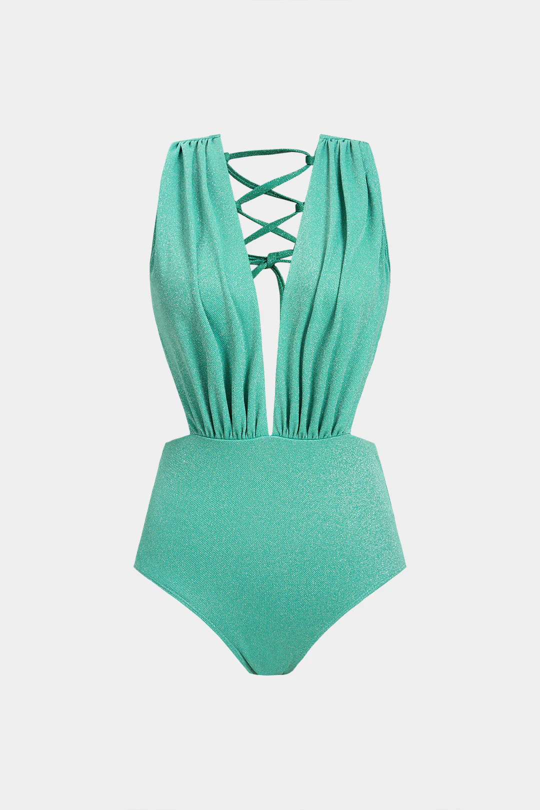Deep V-neck Tie Back Backless Swimsuit - Weenar