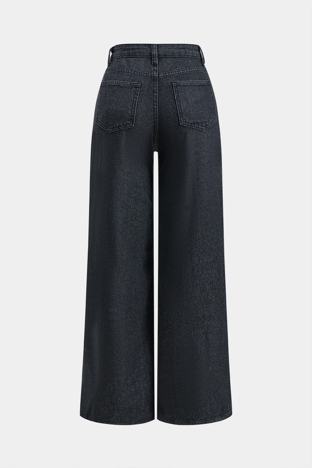 Denim Frayed  Cut Out Button Zipper Wide Leg Jeans - Weenar