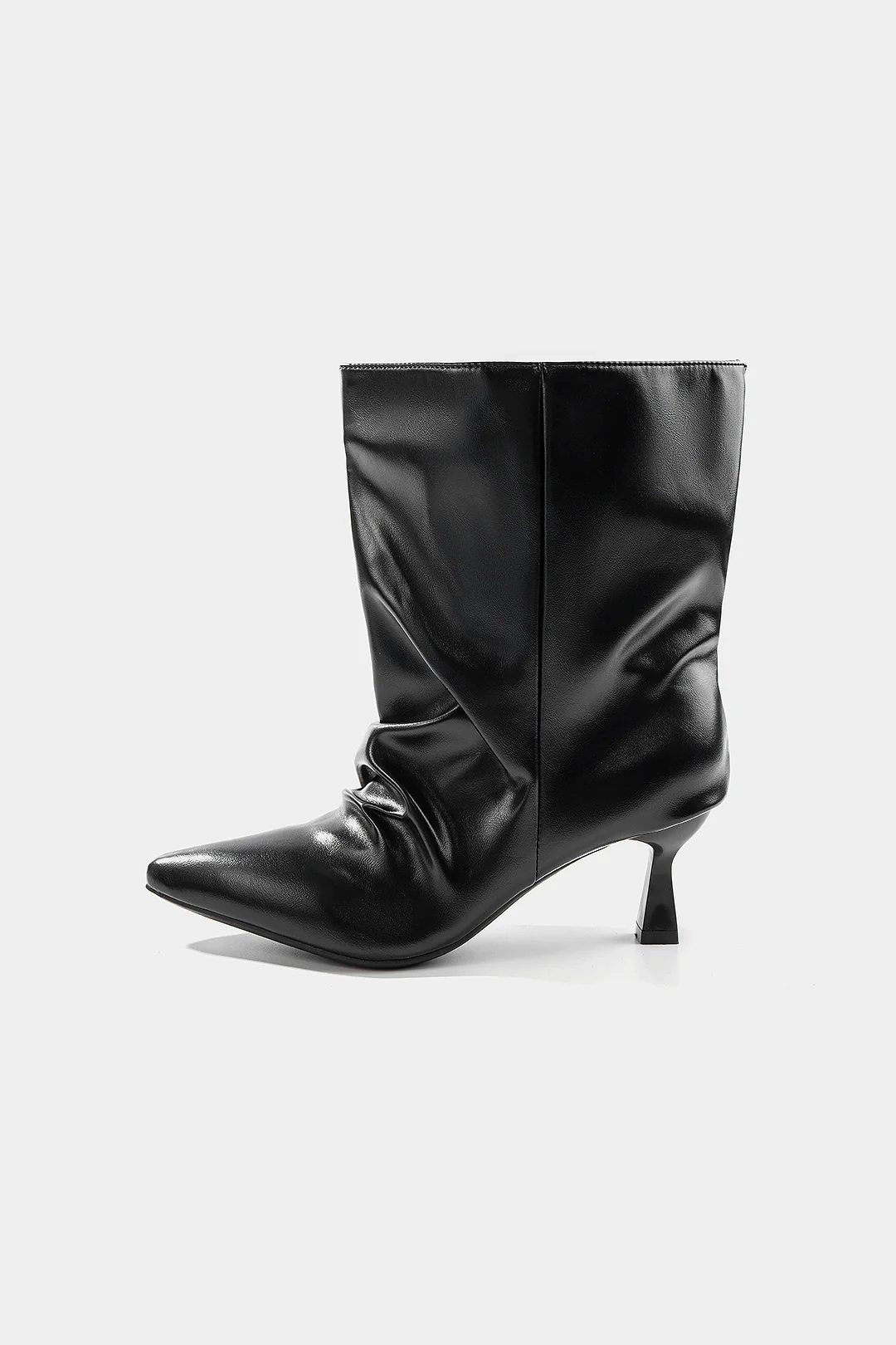 Leather Ruched Wrinkled Pointed Ankle Boots - Weenar
