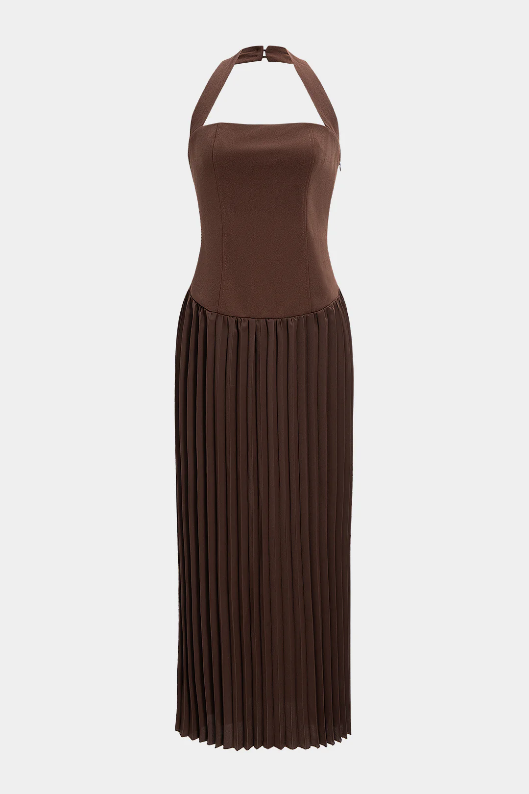 Halter Neck Pleated Sleeveless Maxi Dress - Weenar